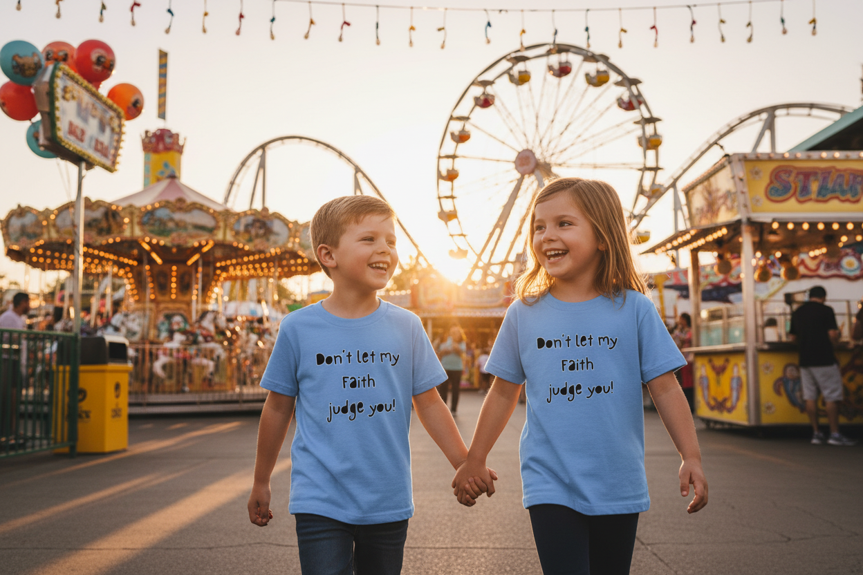 Kids at Amusement Park in Actual Faith Tee