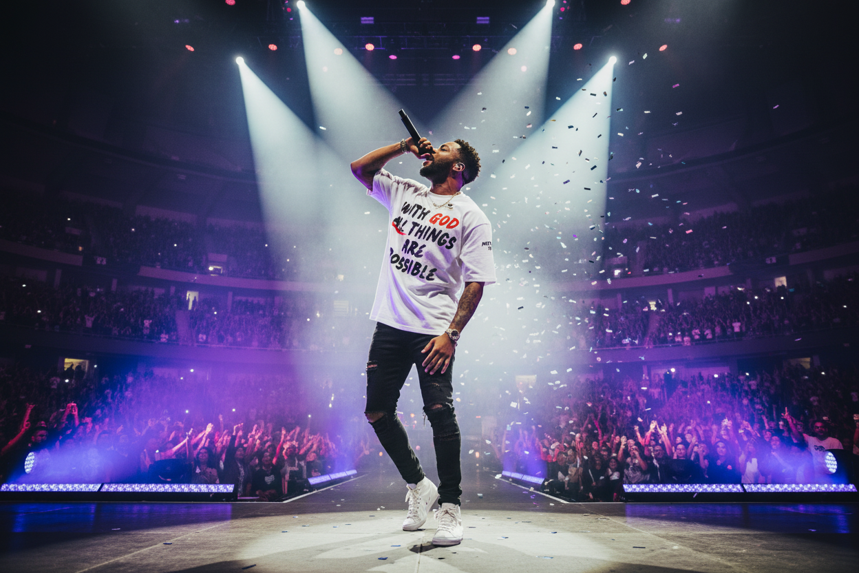 Matt 19:26 Oversized Tee – Concert Stage Lifestyle