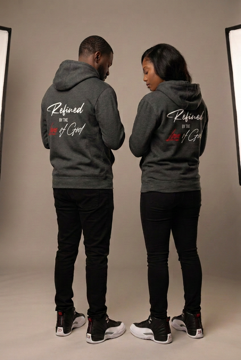 Targeted correction of “BY THE” on the man’s hoodie