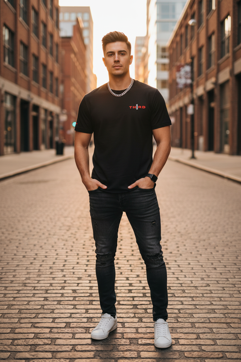 TH1RD Black Tee 001 Lifestyle Variation