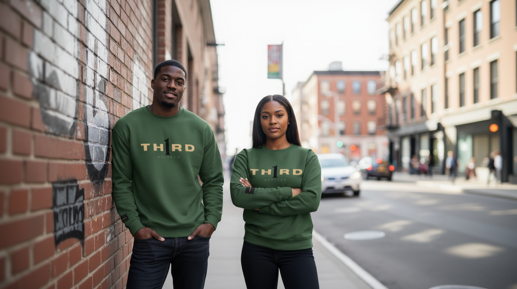 TH1RD Green Sweater - Black Couple Urban