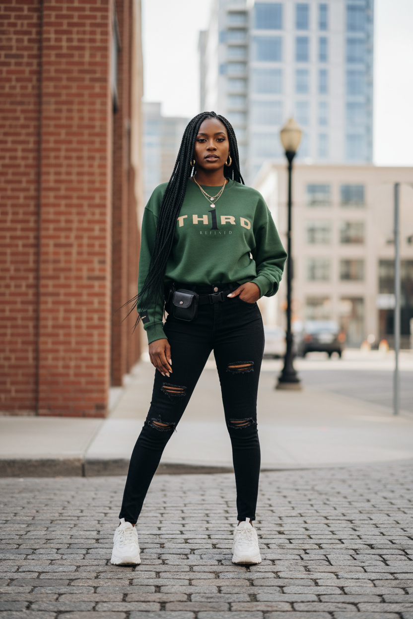 TH1RD Green Sweater Lifestyle