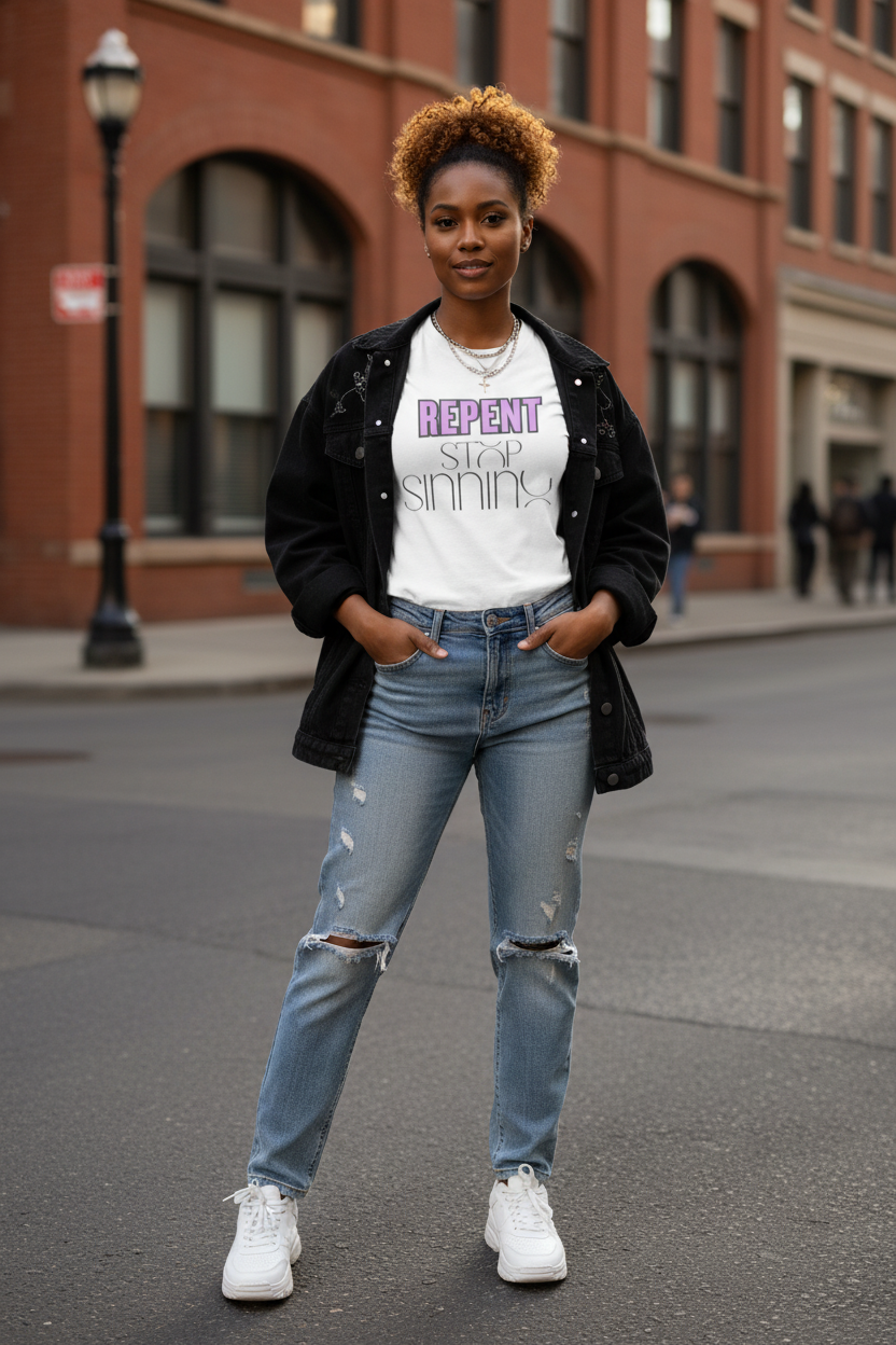 Women's Stop Sinning Tee - Black Woman Urban
