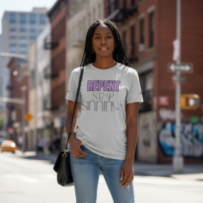 Women's Stop Sinning Tee - Gray Urban