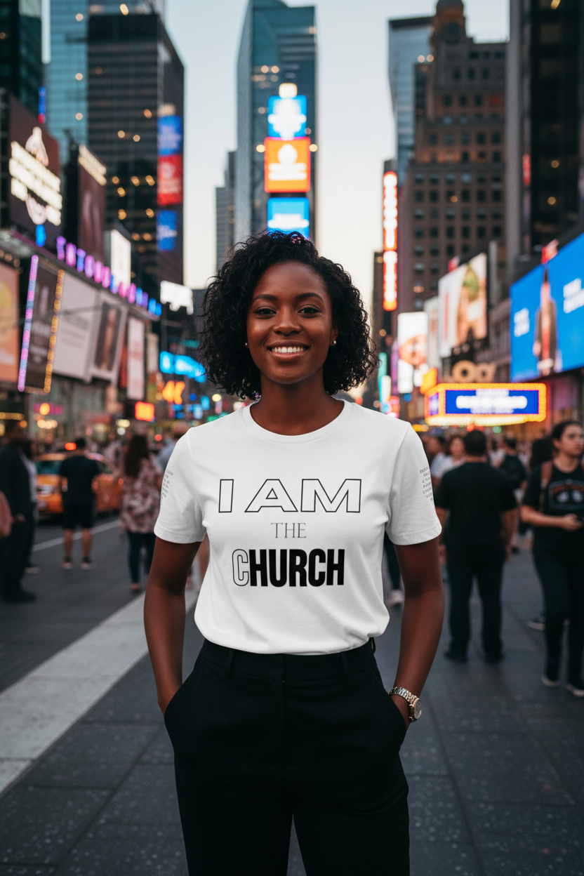 Women's White I AM the Church Tee - Times Square